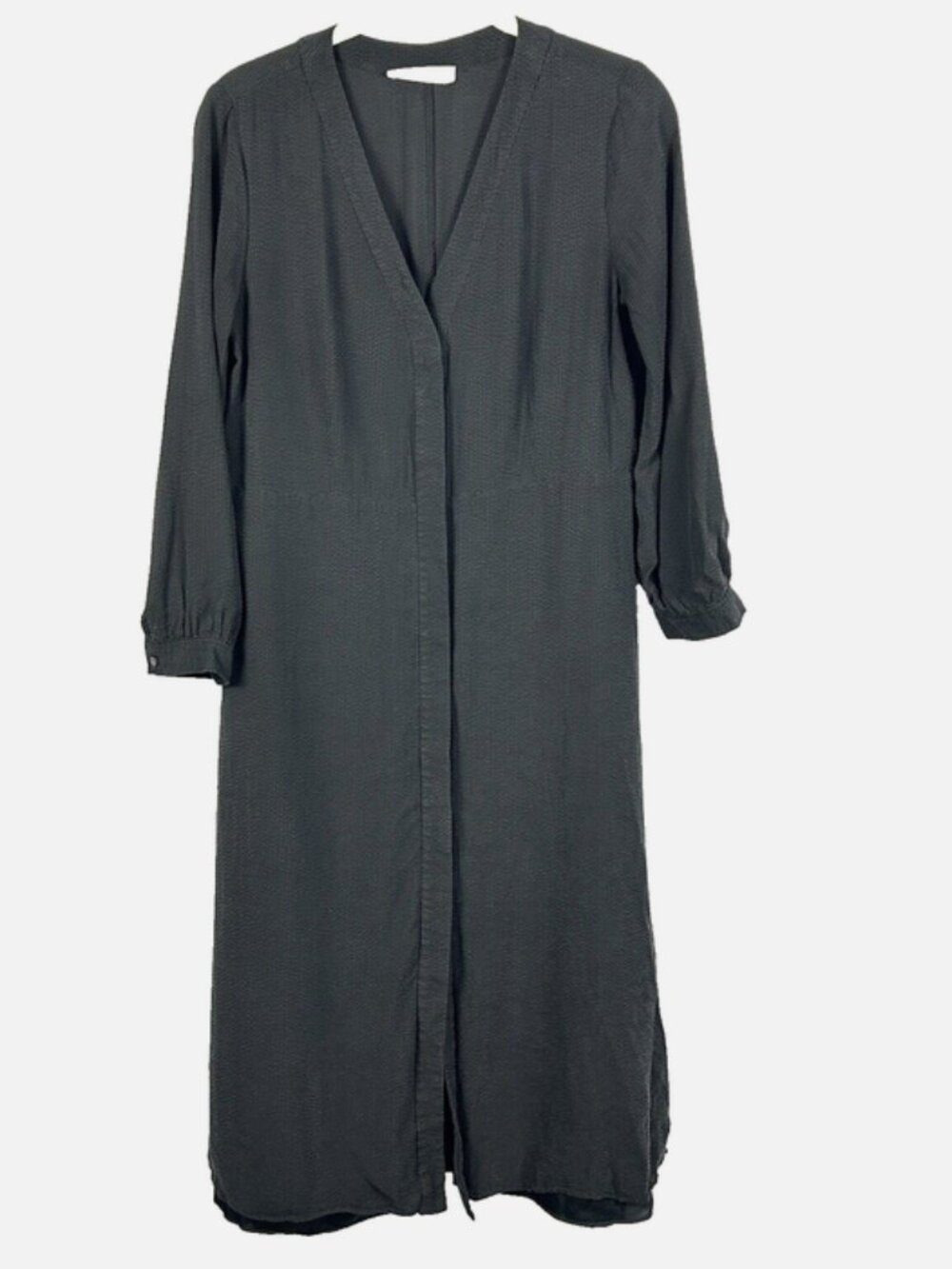 Everlane Shirt Dress V Neck Hidden Button Front Black Cupro Texture Midi 4 Small